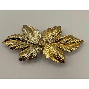 Vintage Dotty Smith Large Leaf Belt Buckle Gold Tone Signed 3.75" fits1.25" belt